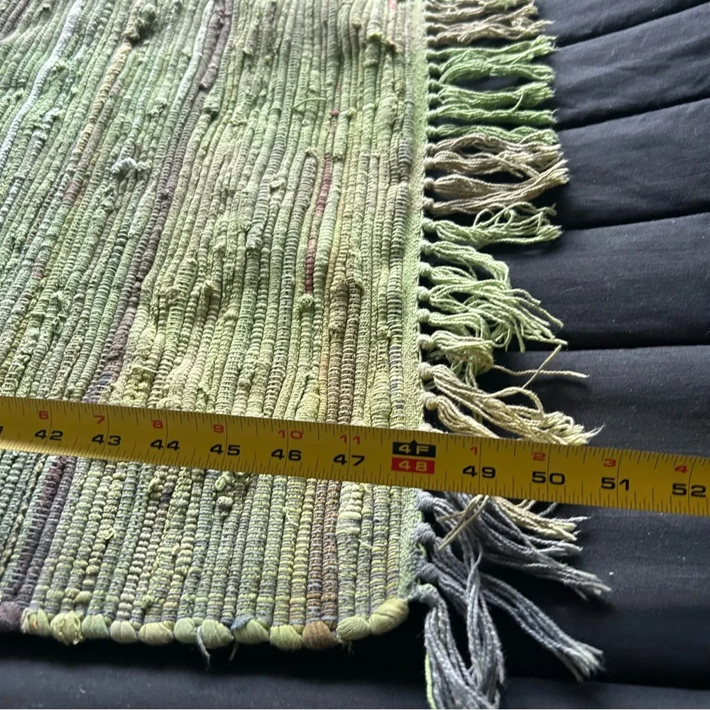 Handwoven Chindi Rag Rug with 3” Fringe Washable Rustic Boho Jute Trim #1015252